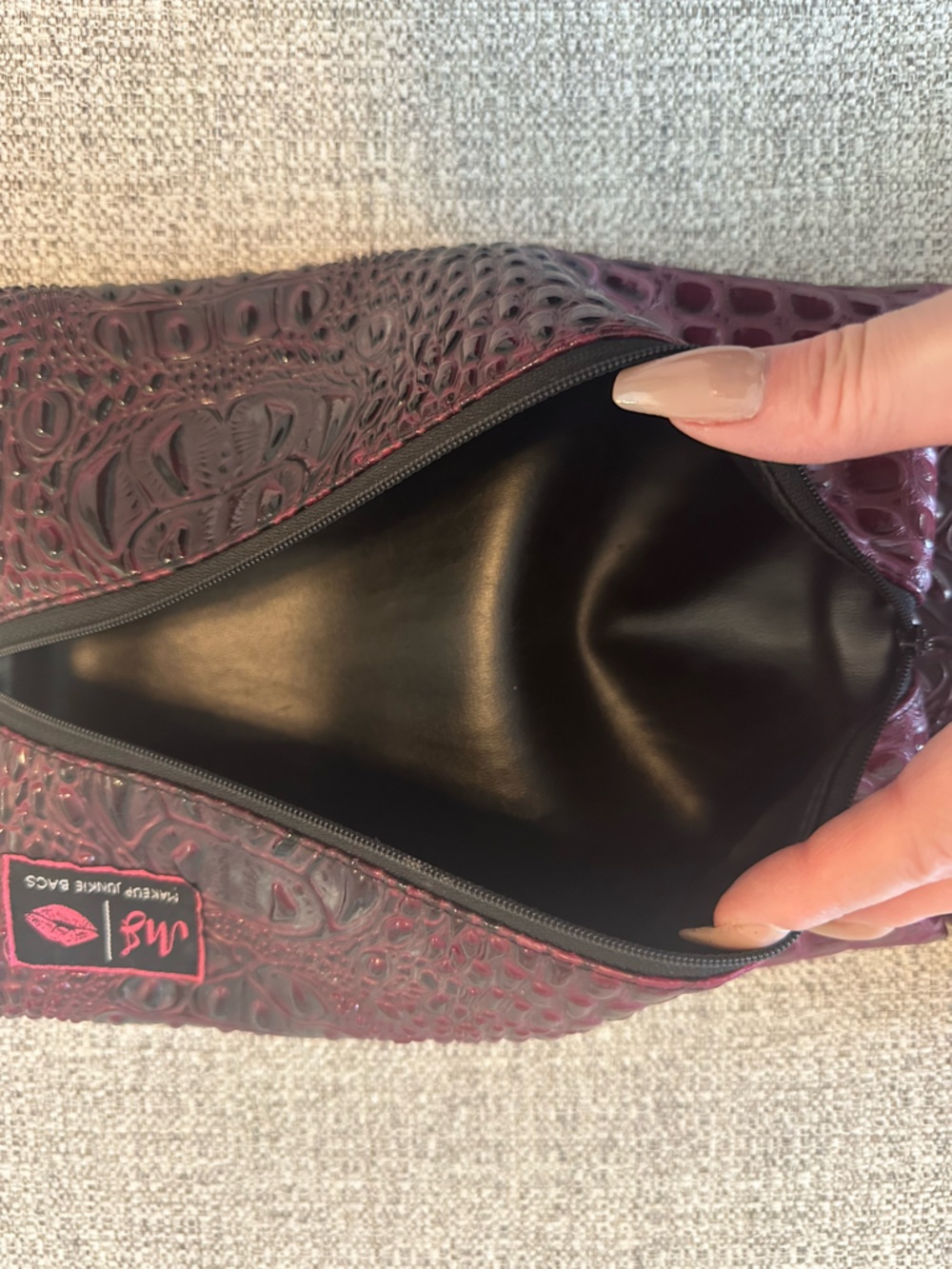 Makeup Junkie Bags Burgundy Croc-Embossed Cosmetic Pouch (Set of 2) - Picture 7 of 7